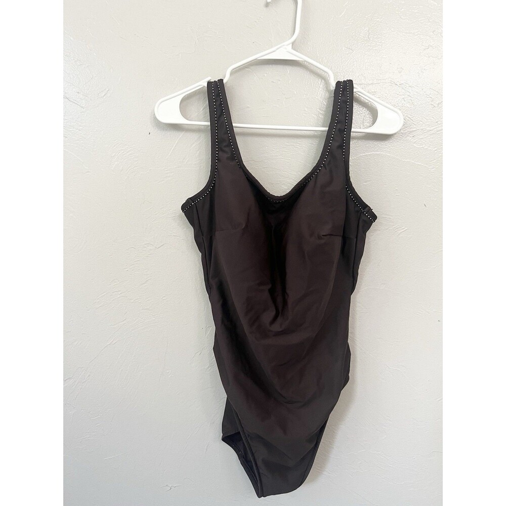 Vintage Miraclesuit One Piece Swimsuit Women's 12DD Brown Wide Strap Union Made